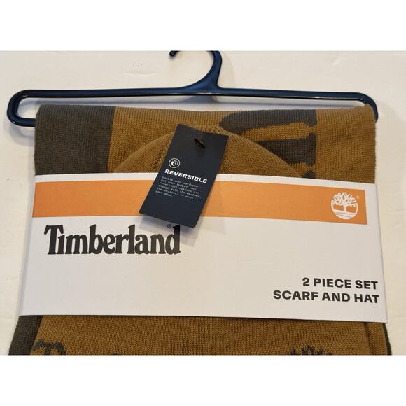 Timberland Men’s Logo Jacquard Scarf Hat Set brown NWT - Picture 4 of 7